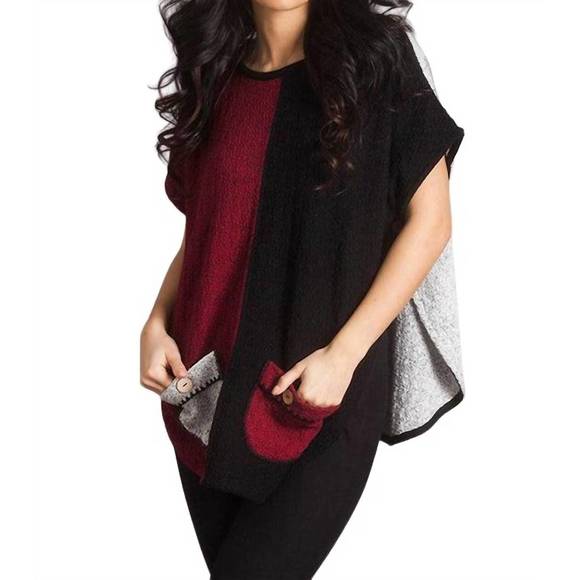 NEW FRENCH KYSS reversible poncho in winecombo - Picture 2 of 3